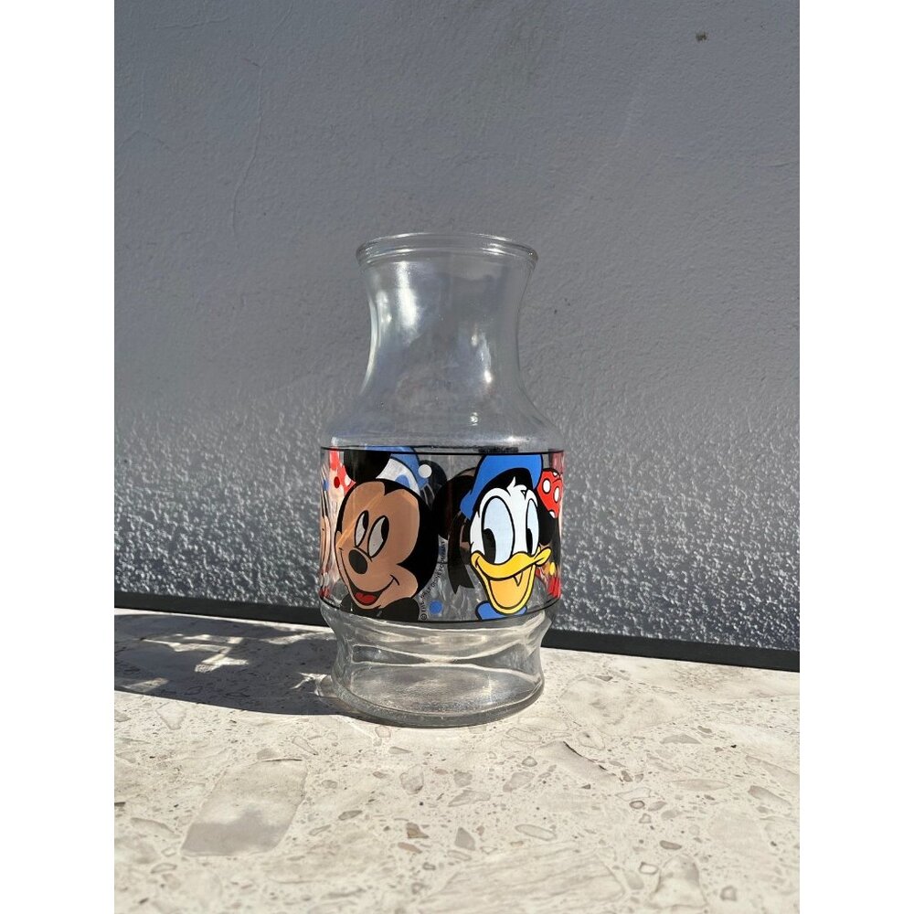 DISNEY Vintage 1986 Mickey Minnie‎ Daffy Duck Glass Carafe Pitcher Decanter Vase